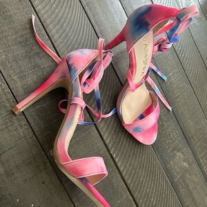 Allegra K Women's Pink and Blue Tie-Dye Heels